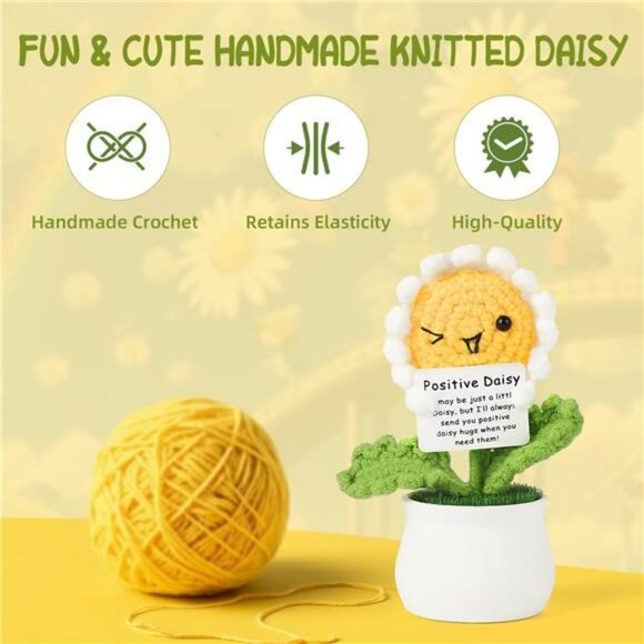 Crochet daisy flower desk decor cute gift for women friend coworker sister - Picture 4 of 8